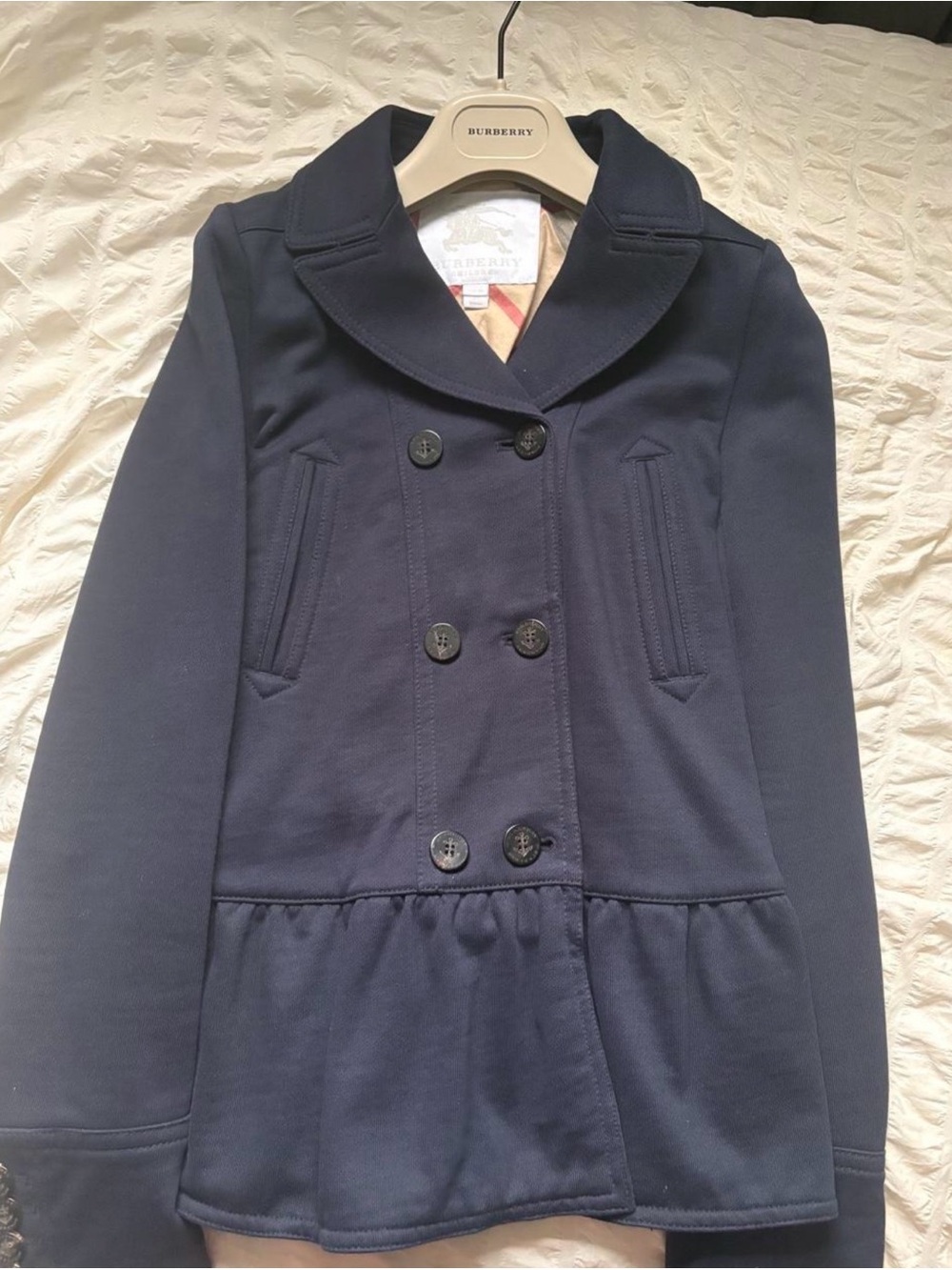Burberry Navy Double-Breasted Pea Coat with Signature Lining